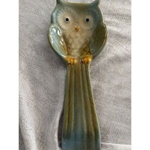 Ceramic Owl Spoon Rest Kitchen Utensil Holder Countertop Organizer Blue Green